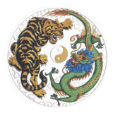 Moeda Tigre Dragão Chinês Yin Yang Prateado Case Acrílico