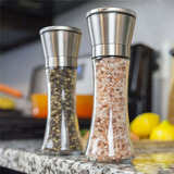 Moedor De Sal Grosso E Pimenta Aço Inox E Vidro Manual Cor Prateado