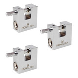 Monaliza Kit 3x Cadeado Alta Segurança Latão 50mm Inviolável 4 Chaves Cor Prata Monaliza