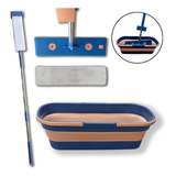 Mop Flat Slim 360 Esfregão Com Balde Retrátil De Silicone Cor Azul