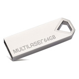 Multilaser Pd852 Pendrive 64gb 2.0 Metálico Prateado