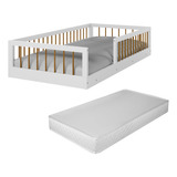 Neloja Cama Montessoriana Infantil Berço Quarto Da Criança Grade De Proteção Com Colchão Cor Branco/nature