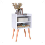 Nova Decor Mesa De Cabeceira Premium Criado Retrô Com Nicho Pés Palito Cor Branco Acabamento Alto Brilho