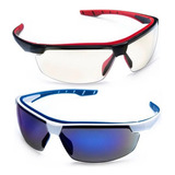 Óculos De Sol Ciclismo Espelhado + Noturno Kit 2 Unidades Cor Da Armação Branco E Azul / Preto E Vermelho Cor Da Lente Escura E In-out