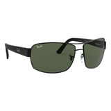 Óculos De Sol Ray-ban Rb3503 Extra Large Armação De Metal Cor Black, Lente Green Clássica, Haste Black De Metal