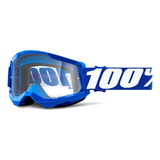 Óculos Motocross 100% Strata 2 Lente Anti Embaçante Trilha Cor Da Armação Blue Cor Da Lente Transparente Tamanho Único