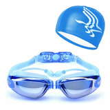 Óculos Natação Mergulho Piscina Sport Profissional Com Touca Cor Azul/espelhado