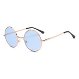 Óculos Redondo John Lennon Dourada Cores Cor Azul-aço Armação Dourado Haste Dourado Lente Azul-aço Desenho Ocean