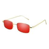 Óculos Sol Quadrado Pequeno Geek Retro Dourado Vermelho