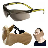 Oculos Tatico Mascara Meia Face Prot Orelha Confort Airsoft