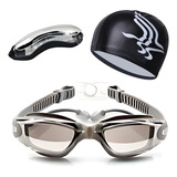 Óculos Touca Estojo Natação Mergulho Hero Band Lentes Uv Cor Cinza