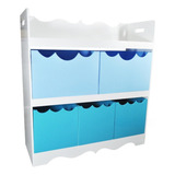 Organizador C/ 5 Divisórias Brinquedos Tons De Azul Mdf 9mm