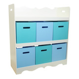 Organizador C/ 6 Divisórias Caixa C/ Alça Mdf 9mm Tons Azul