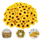 Pacote De Mini Girassol Artificial Com 100 Flores Decoração Cor Amarelo