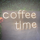 Painel Neon Coffee Time Instagram Iluminação Branco 52 Cm