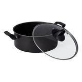 Panela Caçarola Avulsa Teflon C/ Tampa De Vidro Nº 22 Cor Preto