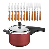 Panela De Pressão 4,5l + Conjunto 12pç Churrasco Tramontina Cor Vermelho