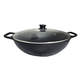 Panela Wok Ferro 8 Litros 36cm Tampa De Vidro Libaneza