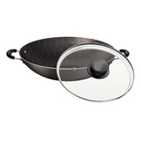 Panela Wok Paris Em Alumínio Antiaderente Starflon Max Com Tampa De Vidro 32cm 4,4 L Chumbo Tramontina