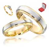 Par Alianças Anel De Compromisso Banhado Ouro 18k +solitário