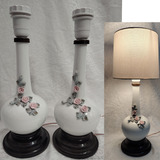 Par Base Abajur Porcelana Adorno Rosas E Peanhas Em Madeira