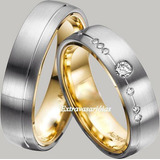 Par De Aliança Em Ouro Branco E Amarelo 18k!e Diamante.