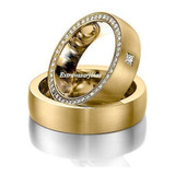 Par De Aliança Quadrada Em Ouro Amarelo 18k/750 E Diamantes!