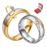 Par De Alianças Banhado A Ouro 18k Casamento 6mm + Solitário