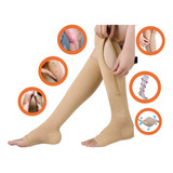 Par De Meias 3/4 Média Compressão 20-30mmhg Ziper Tratamento