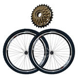 Par De Rodas Bike Aro 26 Aero Folha Dupla Com Pneus Completa