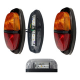 Par Lanternas Canoinha Com Led + Lanterna De Placa P Reboque