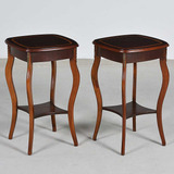 Par Mesa Lateral Inglesa Madeira Apliques Metal
