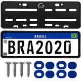 Par Molduras Suporte Placa Carro Mercosul Lacre Antifurto Cor Preto