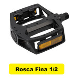 Par Pedal Aluminio Bicicleta Bike Plataforma Rosca Fina 1/2 Mtb Preto Com Esferas Exclusivo Para Pedivela Monobloco