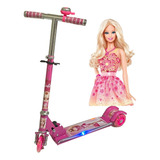 Patinete Barbie Infantil Musical Luz Led 3 Rodas Freio Metal