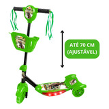 Patinete Infantil 3 Rodas Ajustável Luz Som Led Cestinha Cor Verde Dinossauro