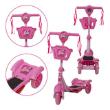 Patinete Infantil Barbie Rosa Resistente Som Led Brinquedo
