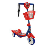 Patinete Spider Man 3 Rodas Musical Led Cesta - Homem Aranha Cor Vermelho Bbr Toys