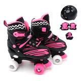 Patins 4 Rodas Roller Quad Infantil E Kit De Proteção 