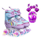 Patins Infantil 4 Rodas, Patins Quad Roller + Kit Proteção