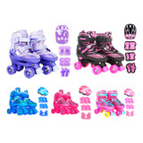 Patins Infantil 4 Rodas Roller + Proteção Capacete Ajustável