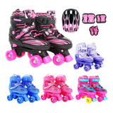 Patins Infantil Ajustável 4 Rodas Roller Proteção Capacete