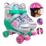 Patins Infantil Feminino Roller 4 Rodas Com Kit Proteção