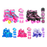 Patins Infantil Roller 4 Rodas + Capacete Ajustável Proteção