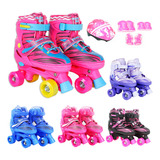 Patins Infantil Roller 4 Rodas + Capacete Ajustável Proteção