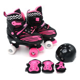 Patins Infantil Roller Quad Ajustavel Nº 30-33 +kit Proteção
