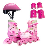Patins Kit Proteção Feminino In Line Infantil Rosa.