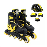 Patins Roller Infantil Inline + Kit Proteção Preto Tam 34-37