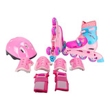Patins Roller Infantil Triline 3 Rodas Menina + Kit Proteção