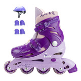 Patins Roller Inline Infantil Roxo 34 A 37 Menina + Proteção